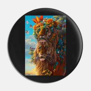 Colorful Lion with flowers surrealist impressionist style Chambala paradise Pin