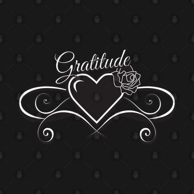 Gratitude Heart with Rose Black & White by KEWDesign