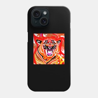 white tiger art in zentangle totonac ecopop in black Phone Case