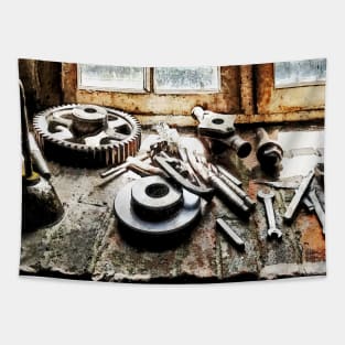 Machinists - Gears and Wrenches in Machine Shop Tapestry