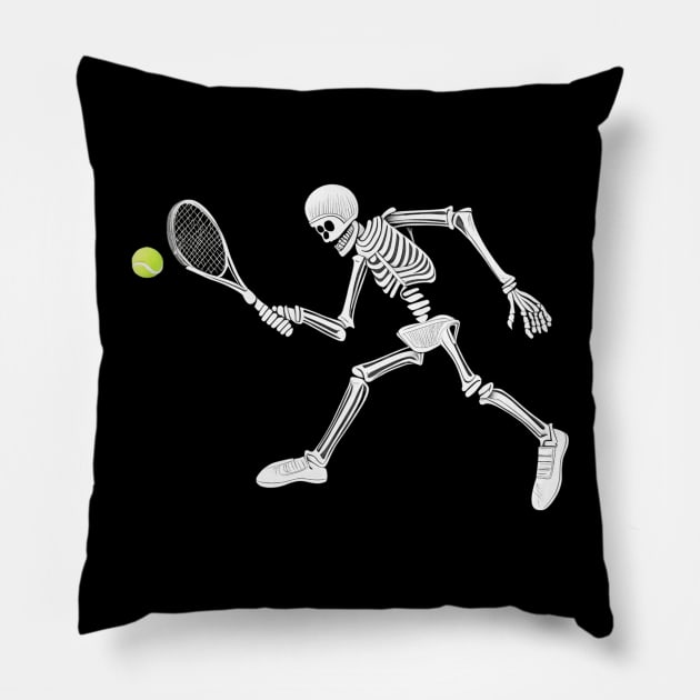 skeleton playing tennis Pillow by mdr design