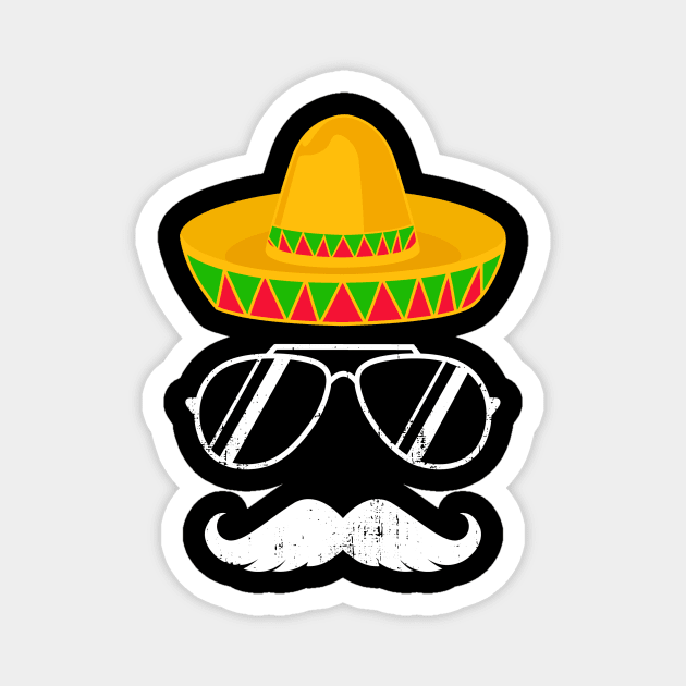 Funny mexican sombrero mustache face for Cinco de Mayo Magnet by Designzz