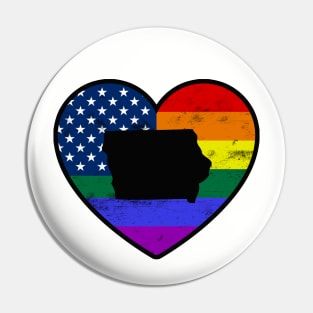 Iowa United States Gay Pride Flag Heart Pin