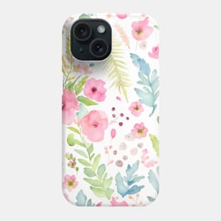 Watercolor Blush Pink Flowers Berries and Ferns Floral Pattern Phone Case