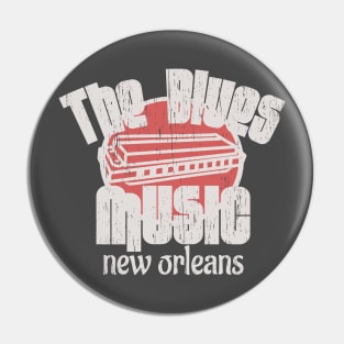 The Blues Music New Orleans Harmonica vintage distressed Pin