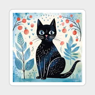 Cute modern Art Black Cat Whimsical Design Magnet