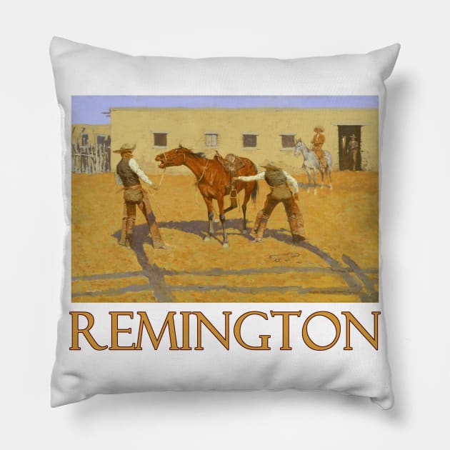 His First Lesson by Frederic Remington Pillow by Naves