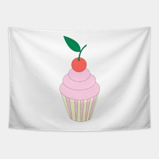 Pink Cupcake With Cherry On Top Digital Art | Melanie Jensen Illustrations Tapestry