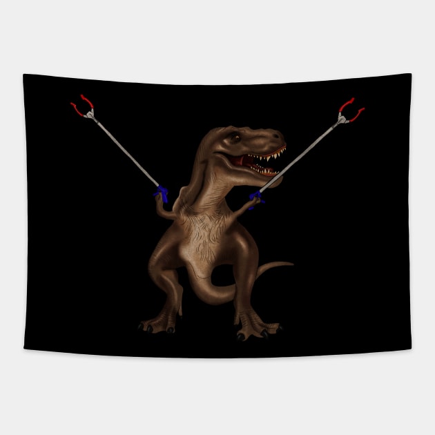 Funny T rex, with Pincers, Dinosaur Tapestry by dukito