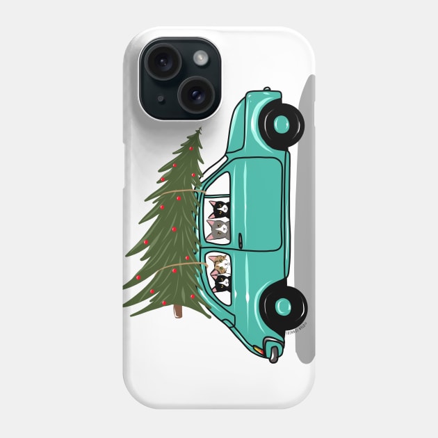 Bringing Home the Christmas Tree Teal Phone Case by KilkennyCat Art