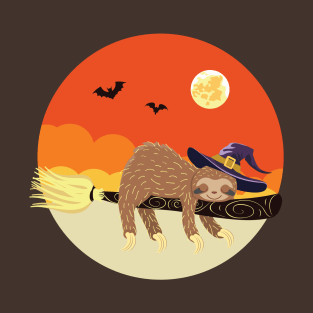 Sloth sleeping on witch broom T-Shirt