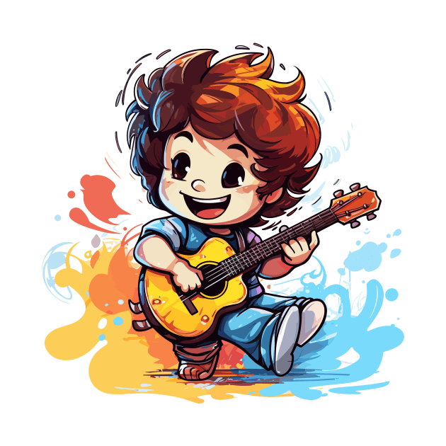 happy kid playing a guitar v4 by H2Ovib3s