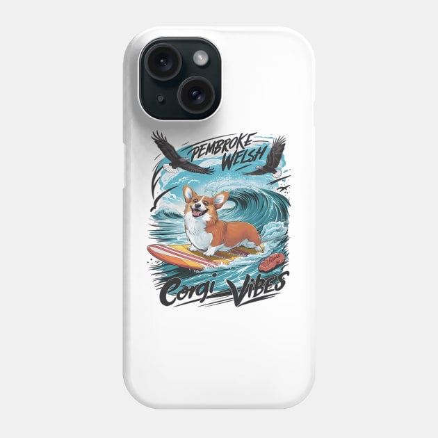 Pembroke Welsh Corgi Surfing The Wave Rider Phone Case by coollooks