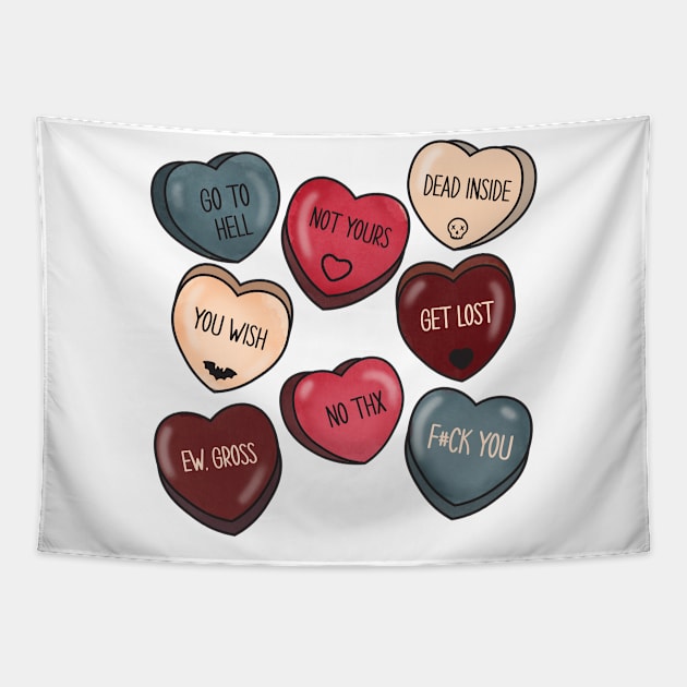 Gothic Anti Valentine Candy hearts Tapestry by MZeeDesigns