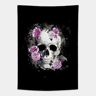 Sage Tribe floral Skull With purple roses Tapestry