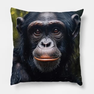 Majestic Bonobo: A Hyperrealistic Oil Painting Exploration Pillow