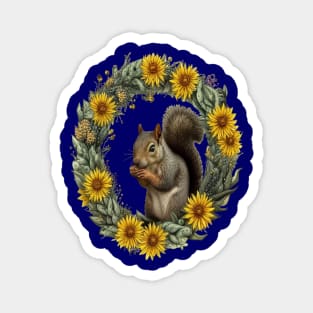 Gray Squirrel With Yellow Flower Wreath Kentucky State Tattoo Art Magnet