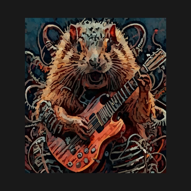 watercolor guitar playing cybernetic groundhog by Catbrat