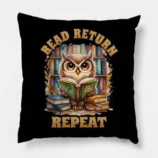 Read Return Repeat Owl with books Pillow