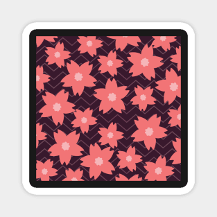 Ziguezague Sakura Flowers Dark Pattern Magnet