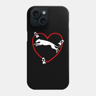 Running White Greyhound Red Heart Paw Prints Phone Case