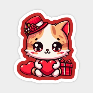 Valentine's Day Cute Cat Kitten With Hearts Magnet