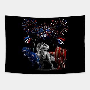 Red White Blue T Rex Dinosaur Firework 4th Of July Tapestry