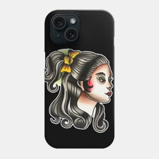 Pony Tail Lady Face Tattoo Design Phone Case