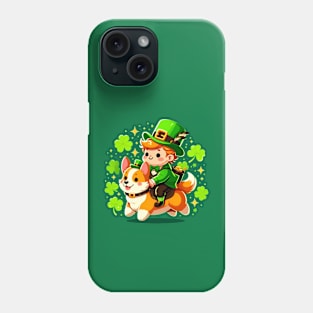 Cute Leprechaun Riding a Corgi - Saint Patrick's Day Theme Phone Case