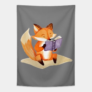 Cute Watercolor Fox Reading a Book Tapestry