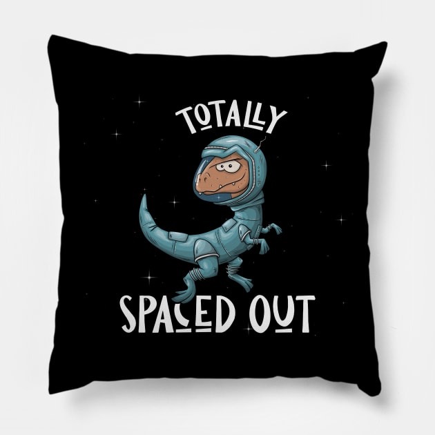 Spaced Out Dinosaur Astronaut in Outer Space Velociraptor Pillow by SkizzenMonster