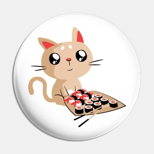 Cute Cat With Sushi Rolls Pin