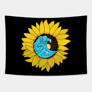 Sun flower sea waves positive vibes yellow Tapestry