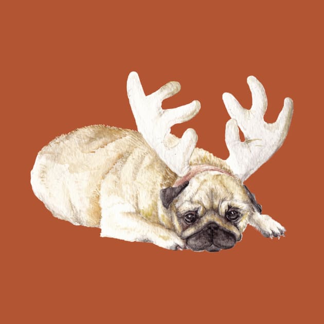 Holiday Pug in Antlers by wanderinglaur