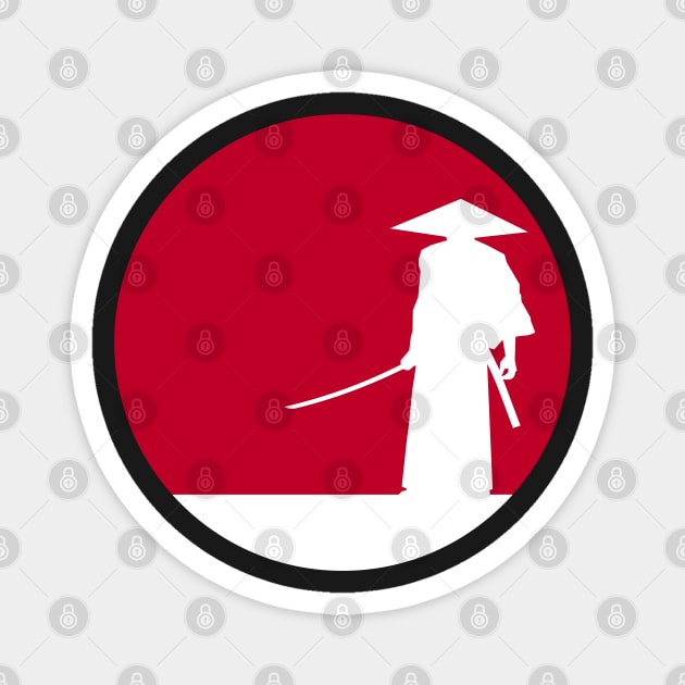 White samurai silhouette and red sun Magnet by AdiDsgn