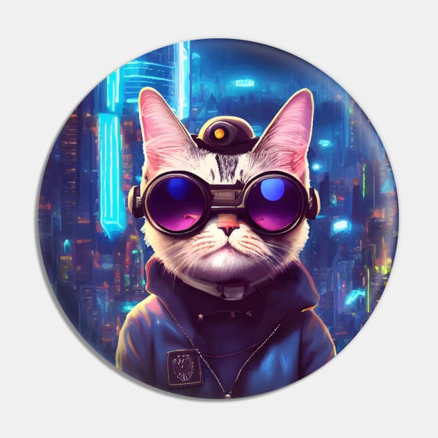 Cool Japanese Techno Cat In Japan Neon City Pin by star trek fanart and more