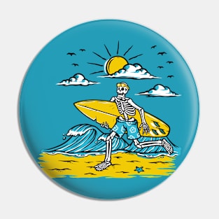 Surfing Skeleton Running on the Beach Pin