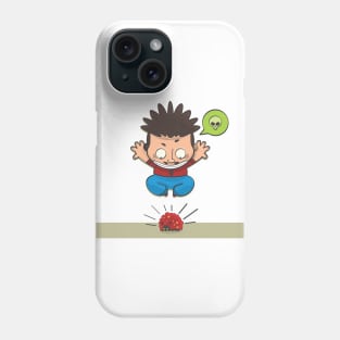 FUNNY CARTOON OF A MAN WHO FEARS INSECTS. MONSTER LADYBUG. Phone Case