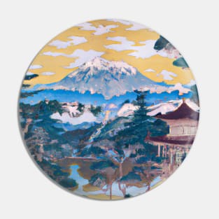 Japanese landscape with temple, impressionism style Pin