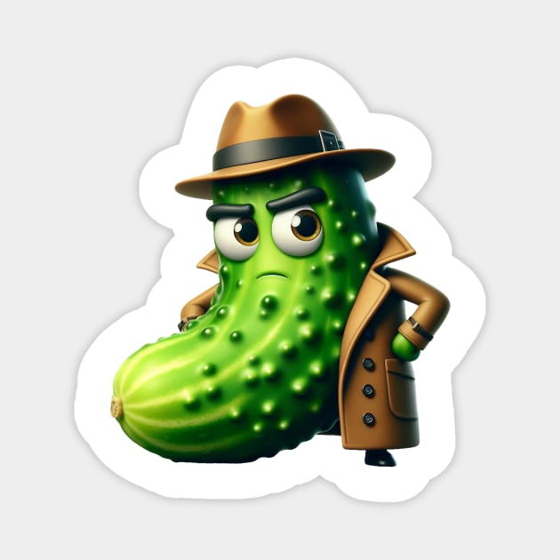 Cucumber Wearing Trench Coat Magnet by Dmytro