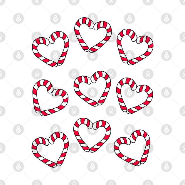 Christmas Candy Cane Hearts Cartoon Pattern, made by EndlessEmporium by EndlessEmporium