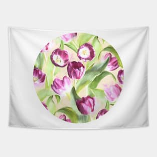 Bright Tulips on Soft Grey Tapestry