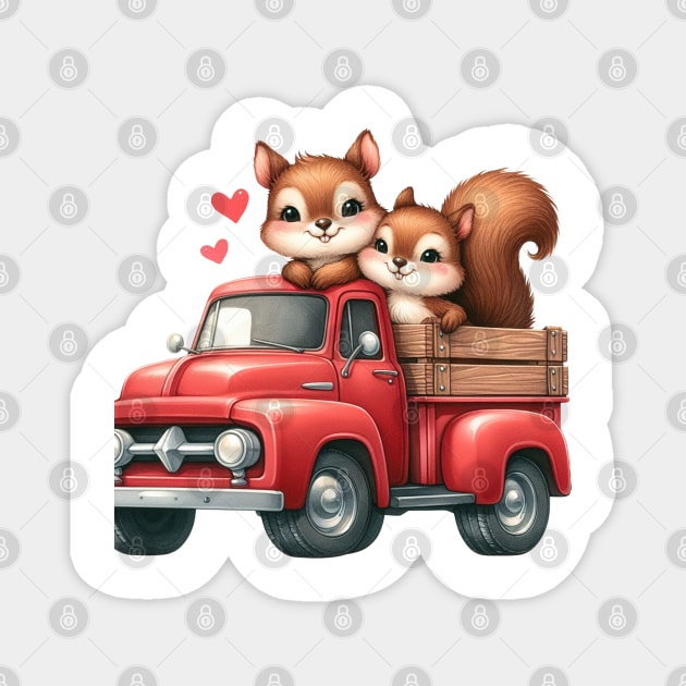 Valentine Squirrel Couple Sitting On Truck Magnet by Chromatic Fusion Studio