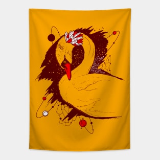 Orange and Red Swan Among The Stars Tapestry