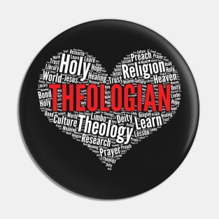 Theologian Heart Shape Word Cloud Design design Pin
