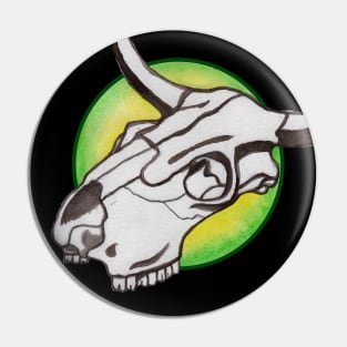 Cow Skull In Green Circle Pin