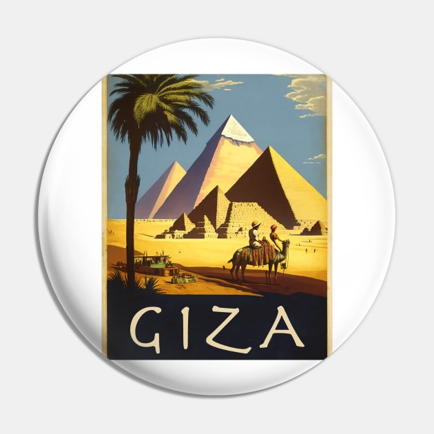 Giza Pyramids Vintage Travel Art Poster Pin by OldTravelArt