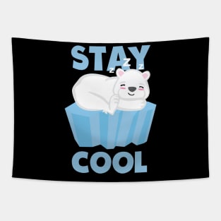 Stay Cool Polar Bear sleeping on an ice cube. Cute kawaii polar bear design Tapestry