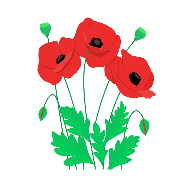 Poppies Wild Flowers Illustration by Cute Tees Kawaii