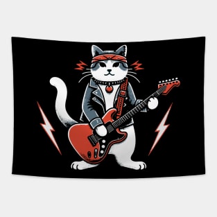 Cat Playing Electric Guitar Rock Music Funny Cat Tapestry